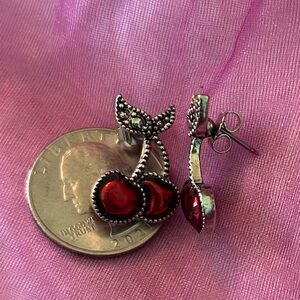 Cherry Red Silver Earrings